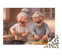 Pareja Anciana Cocina Rompecabezas de 1000 Piezas para Adultos Abuela y Abuelo Cocinan Premium Grueso Resistente Vibrante Desafiante Alivio del Estrés Juego Familiar Regalo 70x50cm/1000pcs