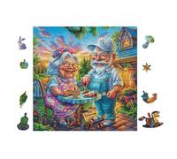 Pareja Anciana en Cabaña Rompecabezas 100 Piezas Cartón para Principiantes Días Lluviosos Tiempo Libre En Casa para Reyes Magos Detalle De Cumpleaños 28x28cm