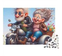 Pareja Anciana Paseo en Moto Rompecabezas de 1000 Piezas para Adultos Pareja Monta Moto Alegremente Premium Resistente Desafiante Alivio del Estrés Juego Familiar Regalo 38x26cm/1000pcs