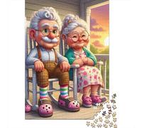 Pareja Anciana Porche Atardecer Puzzle de 1000 Piezas Puzzle para Adultos Relajante Mejora la Concentración Diversión Familiar Decoración Regalo 70x50cm/1000pcs