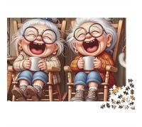 Pareja Anciana Riendo Rompecabezas de 1000 Piezas para Adultos Abuelas Ríen en Mecedoras Premium Grueso Resistente Vibrante Desafiante Alivio del Estrés Juego Familiar Regalo 38x26cm/1000pcs