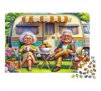 Pareja Anciana Vintage de Camping Puzzle de 1000 Piezas Papel para Adultos Escena de jardín de Dibujos Puzzle para Toda la Familia Relajación Hogar Regalo 70x50cm/1000pcs