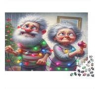 Pareja Ancianos Navidad Rompecabezas 1000 Piezas con Colores Vibrantes Puzzle Terapia De Arte para Pasatiempos En Casa como Cita En Casa 38x26cm/1000pcs