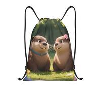 Pareja Banco Castor Mochila De Cuerda Fácil De Doblar Bolsas De Cuerdas Impermeable Bolsas con Cordón para Hombre Vacaciones Natación 39X46Cm