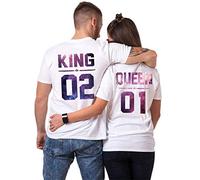 Pareja Camisetas King Queen T-Shirt Pareja Camiseta Rey Reina Casual Fashion Tops Tees 01 02 Impresión Hombres y Mujer Regalo de Pareja Verano Manga Corta 100% Algodón Negro Blanco 1 Pieza