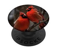 Pareja Cardenales Rojos Aves Temporada Invierno PopSockets PopGrip Adhesivo