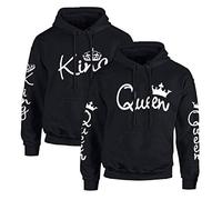 Pareja con Capucha Mujer y Hombre Rey y Reina Estampado de Corona Sudadera con Capucha Sudadera con Capucha Casual Pareja Sudadera con Capucha Rey y Reina Negro Blanco Gris 1 Pieza, Negro-Queen, S