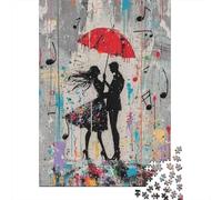 Pareja con Paraguas Rojo Puzzle para Adultos Puzzle de 1000 Piezas Notas Musicales Juego de Puzzle 1000 Piezas Relajante Decoración Hogar Regalo 70x50cm/1000pcs