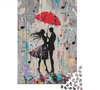 Pareja con Paraguas Rojo Puzzle para Adultos Puzzle de 1000 Piezas Notas Musicales Relajación Decoración Regalo 38x26cm/1000pcs