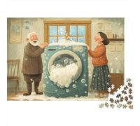 Pareja de Ancianos Lavandería Puzzle Adultos 1000 Piezas Old Couple Wash Cartón para Niños 12+ Decoración Pared para Relajarse Oferta Mejor Regalo 52x38cm/1000pcs
