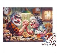 Pareja de Ancianos Lucha contra el Brazo Rompecabezas 1000 Piezas Adultos DIY Ilustrados Coloridos Regalo Navidad Juego Familiar 38x26cm/1000pcs