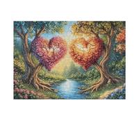 Pareja de árboles corazón Bosque Naturaleza Salvaje Rural Puzzles 300 Piezas Estera Portátil Familiar Grande Rompecabezas para Adultos Aliviar Estrés 3D Maquetas Construir DIY Moderno 300 PCS