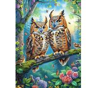 Pareja de búhos en la Rama del árbol Puzzle 1000 Piezas Maquetas Construir 3D Detalladas Mitos de Cuento de Hadas Rompecabezas Educativo para Familia Aliviar Estrés Estera Portátil Moderno 1000 PCS