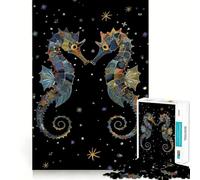 Pareja de caballitos de mar en la Noche Estrellada Rompecabezas de 1000 Piezas para Adultos Regalo Ideal para desarrollar la lógica Juguete Relajante Bordes Transparentes Regalo conmovedor (38x52cm)