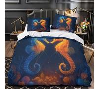 Pareja de caballitos de mar Funda de Edredón Juego de 3 Piezas Suave Diseño 3D Cremallera Oculta incluye Fundas de Almohada Transpirable Fantasía submarina Funda Edredon for niña Single（140x200cm）