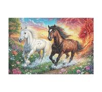 Pareja de Caballos Fuego Flor Bosque Vida Silvestre Naturaleza Salvaje Puzzle 1000 Piezas para Adultos Divertido Estimulante Y Creativo Actividades En Familia Y Amigos 1000 PCS（75x50cm）