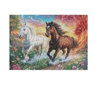 Pareja de Caballos Fuego Flor Bosque Vida Silvestre Naturaleza Salvaje Puzzle 300 Piezas para Adultos Divertido Cautivador Y Relajante Hobby Y Familia 300 PCS（40x28cm）