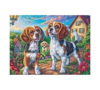 Pareja de Cachorros Beagle Flores Puzzle 500 Piezas Papel Mayores Terapia Ocupacional Alivio Estrés Tiempo Libre En Casa Regalo Original 500 PCS