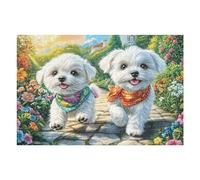 Pareja de caniches Campo de Flores Mascota tierna Vida Silvestre Naturaleza Salvaje Puzzle 1000 Piezas para Adultos Divertido Creativo Y Relajante Actividades Diarias Y Pasatiempos 1000 PCS（75x50cm）
