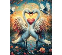 Pareja de cisnes en forma de corazón Rompecabezas 300 Piezas Cartón Resistente Para Principiantes Cuentos de hadas fantásticos de animales salvajes Ocio Doméstico Reducir Estrés Decoración Hogar Regal