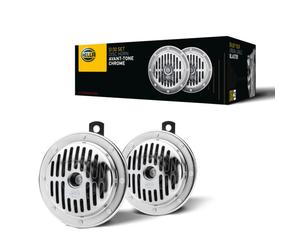 Pareja De Claxon 12V HELLA Con Rejilla Cromada + Relé ECE R28 118 dB(A)
