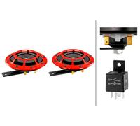 Pareja De Claxon 12V HELLA Con Rejilla Deportiva Roja + Relé ECE R28 118 dB(A)