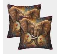 Pareja de Elefantes, Patrón Psicodélico Fundas De Almohada 2 Paquetes 45x45cm, Cojín Cuadrado,Adecuada para Sofá Cama,Coche Y Decoración del Hogar