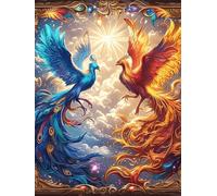 Pareja de fénix en el bosque mágico Rompecabezas 1000 Piezas Cartón Grueso Para Coleccionistas Dibujo Animado de Paisajes de Cuento de Hadas Mejora Memoria Desarrollo Cognitivo Diversión Familia Regal