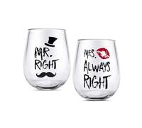 Pareja de gafas, Mr Right Mrs Always Right Tazas de vaso de vino, Regalos de copas de vino para pareja aniversario,Regalos para mujeres,Despedida de soltera,Compromiso, Navidad Día de San Valentín