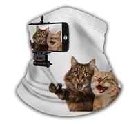 Pareja De Gatos Graciosos Tomándose Una Selfie con La Cámara del Smartphone Y Un Palo De Golf. Protección Solar Calentador De Cuello Elegante Polainas De Cuello Pasamontañas para Caza
