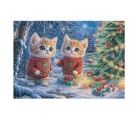 Pareja de Gatos Pino Bosque Mascota tierna Vida Silvestre Salvaje Puzzle 300 Piezas para Adultos Agradable Divertido Y Creativo Ocio Y Momentos Libres 300 PCS（40x28cm）