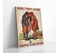 Pareja de golfistas vivieron felices para siempre Impresiones en lienzo Arte de pared Arte de pared