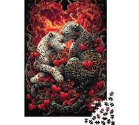 Pareja de Leopardos Puzzle para Adultos Puzzle de 1000 Piezas Corazones Rojos Relajante Regalo Familiar 70x50cm/1000pcs
