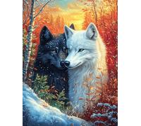 Pareja de Lobos en un Bosque nevado Puzzle 500 Piezas Cartón Grueso para Adultos Sueño Mágico de Ciencia Ficción Noches De Juegos En Familia Regalo Ideal para Cumpleaños 500 PCS