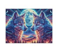 Pareja de lobos luna bosque de flores fauna silvestre naturaleza salvaje hermosa Puzzle 500 Piezas Educativo Construir Rompecabezas 3D Para Familia Maquetas Educativas Desafío Intelectual Decoración H