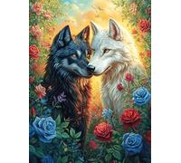 Pareja de lobos negro y blanco Puzzle 1000 Piezas Hogar Decoración Elegante Mitos fantásticoss Cuento De Hadas Rompecabezas Para Hombres Y Mujeres 3D DIY Creativo Aliviar Estrés Desafío Intelectual 10
