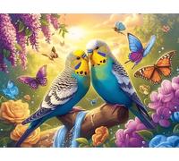 Pareja de loros azul amarillo en rama florecida Rompecabezas 1000 Piezas Cartón Para Niños Mayores 14 Años Colorful Fantasy vida silvestre Entretenimiento Casa Terapia Relajación Ocio Doméstico Detall