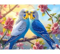 Pareja de Loros Azules en Rama florecida Rompecabezas 500 Piezas Cartón para Parejas Vida Silvestre Actividad Tiempo Libre Terapia Relajación Decoración Salón Regalo Sorpresa 500 PCS/52×38cm