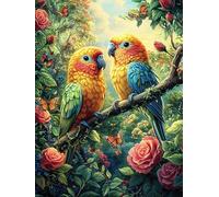 Pareja de loros coloridos en la rama de un árbol Rompecabezas 300 Piezas Cartón Grueso Para Coleccionistas Cuentos de hadas fantásticos de animales salvajes Noches De Cita Mejora Concentración Ocio En