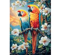 Pareja de Loros en el jardín Floral Tropical Puzzle 1000 Piezas Cartón Blanco Premium para Coleccionistas Cuento de Hadas Animal mágico Entrenamiento Memoria Hobby Colección Regalo Ori