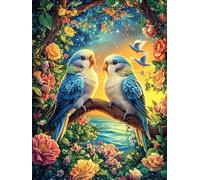 Pareja de Loros en la Rama del árbol Puzzle 1000 Piezas Obra De Arte Premium Cuento de Hadas fantástico Animal Rompecabezas Familiar para Adultos Aliviar Estrés Decoración Hogar Moderno 1000 PCS