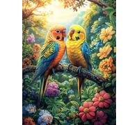 Pareja de Loros en la Rama del árbol Puzzles 500 Piezas Obra De Arte Colorido Mitos de Cuento de Hadas Rompecabezas para Adultos Decoración Hogar Moderno DIY Creativo Desafío 500 PCS