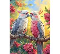 Pareja de Loros en un Jardín de Flores en Flor Rompecabezas 1000 Piezas Cartón Resistente Para Mayores Mascota de Vida Silvestre Cute Desarrollo Lógica Entretenimiento Toda La Familia Decoración Salón