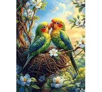 Pareja de Loros en un Nido Puzzle 500 Piezas Colorido Vibrante Rompecabezas para Adultos Obra De Arte Familiar Estera Portátil DIY Creativo 500 PCS