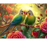Pareja de Loros Verdes en Flores Puzzle 1000 Piezas Papel Mayores Vida Silvestre Terapia Ocupacional Alivio Estrés Tiempo Libre En Casa Regalo Original 1000 PCS/75x50cm