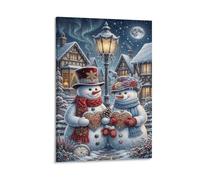Pareja de muñeco de nieve de invierno Cuadro En Lienzo Decorativo Tudor Street Navidad Pinturas Murales Cuadros Modernos Impresiones Para Sala De Estar Decoración Dormitorio 08x12inch(20x30cm)