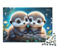 Pareja de Nutrias Puzzle de 1000 Piezas Material Papel Escena Nocturna Puzzle para Adultos Relajante Familia Regalo 38x26cm/1000pcs