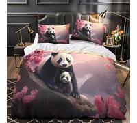Pareja de pandas Funda de Edredón Juego de 3 Piezas de poliéster Diseño 3D Cremallera Oculta incluye Fundas de Almohada Lavables Pintura con tinta china Funda Edredon for niña King（220x240cm）