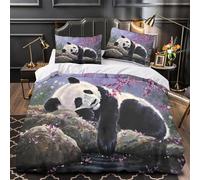 Pareja de pandas Funda de Edredón Juego de 3 Piezas Impresión 3D Cremallera Oculta incluye Fundas de Almohada Antibacteriana Pintura con tinta china Funda Edredon for niña Super king（260x220cm）