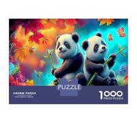 Pareja de Pandas Hojas de Otoño Rompecabezas De 1000 Piezas - Impresión De Alta Definición - Cartón Ecológico 52x38cm/1000piezas